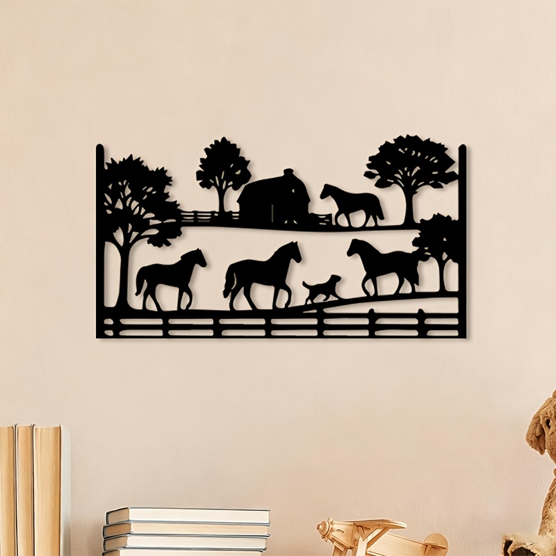 Art Craft Horse - CIFBUY メタルウォールアート 馬の牧場の風景 鉄工芸彫刻壁画 農家屋外フェンス用 ホームデコレーション