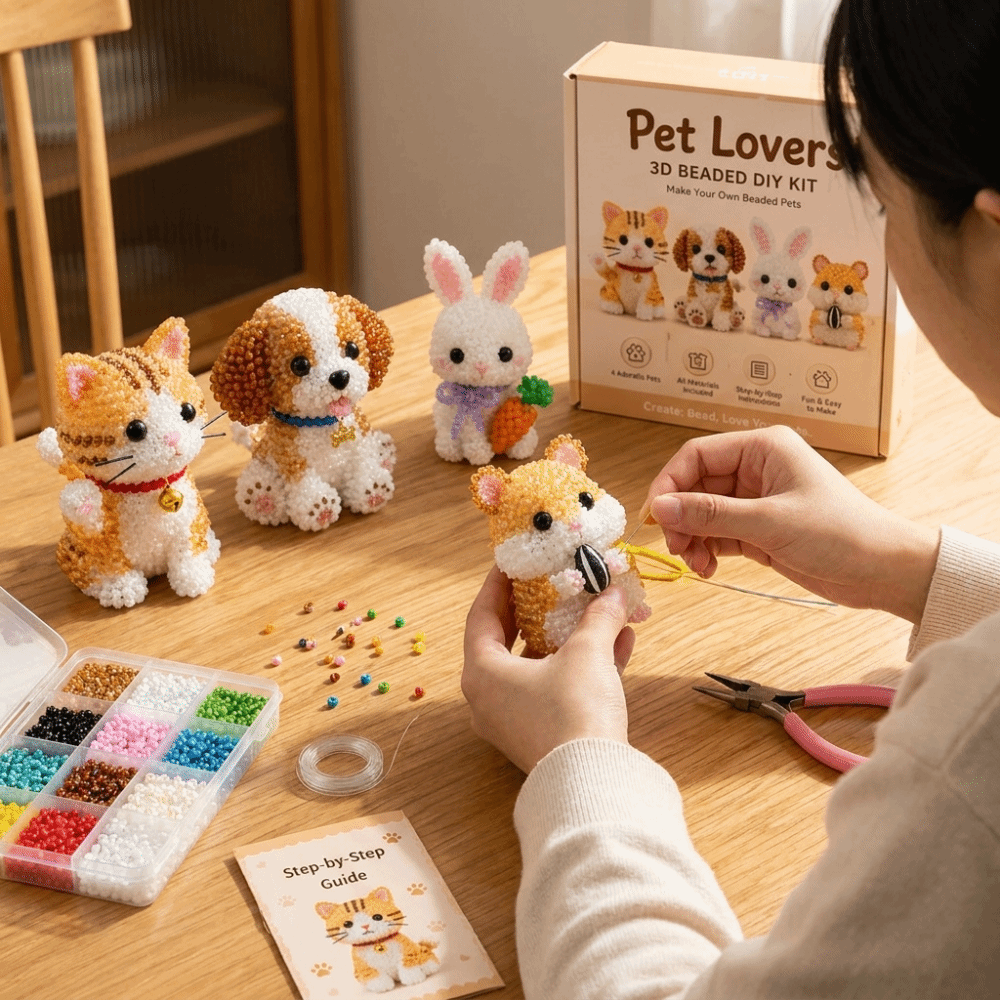 The Art And Craft Of Jewelry - 手作りDIY動物ビーズ刺繍キット カラフルな小さな3Dビーズペットキーホルダー製作キット 知育ミニビーズワークアートクラフトセット