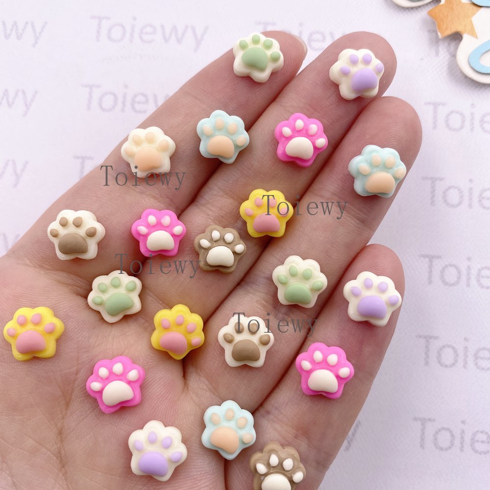 The Art And Craft Of Jewelry - 50個ミックスレジン カラフル漫画ミニ猫の肉球アートネイル フラットバックストーンフィギュア DIYスクラップブックデコレーション ジュエリークラフトアクセサリー