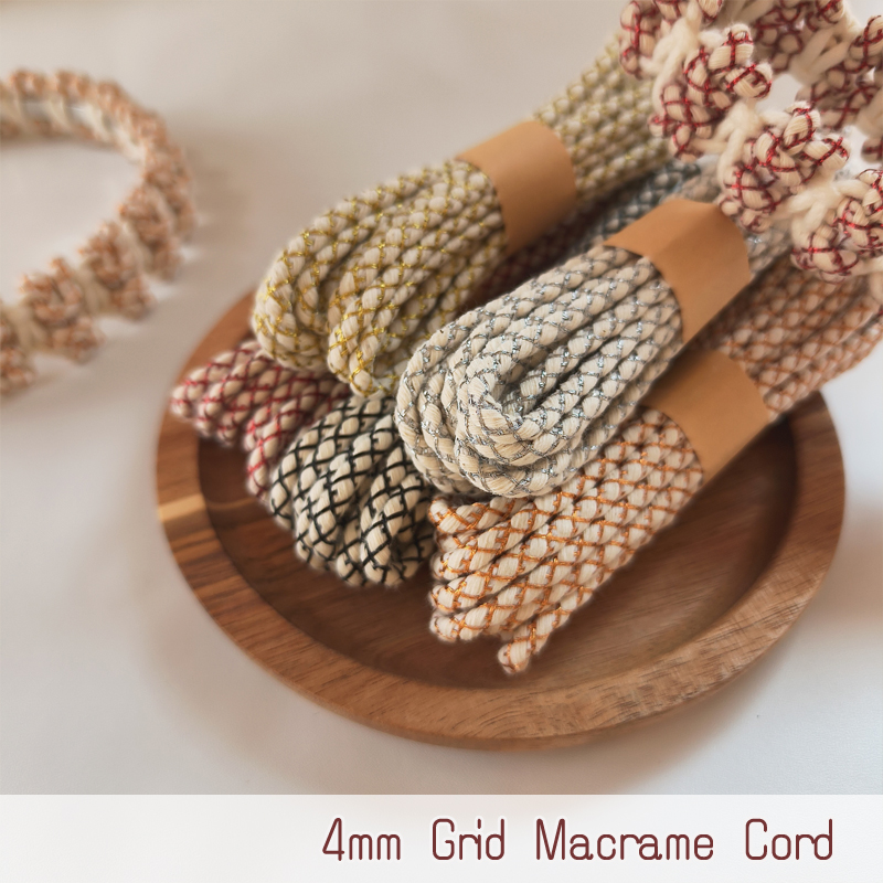 Macrame Cord Cotton - 高品質のグリッドマクラメコード、4mm、スクラップバンドルパック、綿のmacrameロープ、DIYクラフト用の金の成長コード