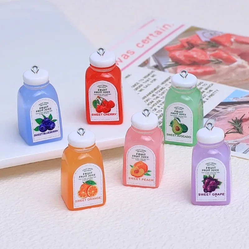 Art Craft Resin - 10個入り かわいいミニ3Dチェリーオレンジジュースボトル レジンペンダント キュートなドリンクチャーム DIY手作りクラフト用品 イヤリング用