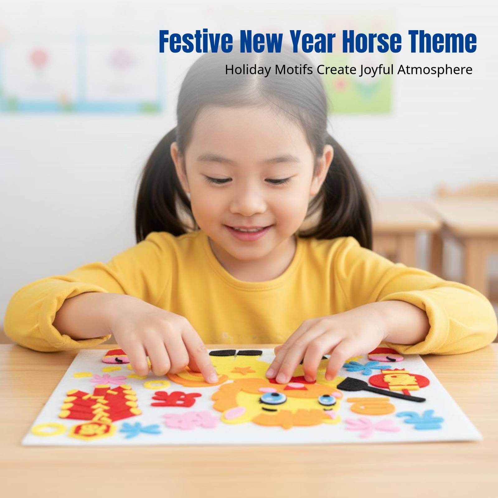 Art Craft Horse - 2026年新年DIY布製アートステッカー、クリエイティブクラフトキット、馬年テーマ、子供向け、幼稚園、小学校、取り外し可能