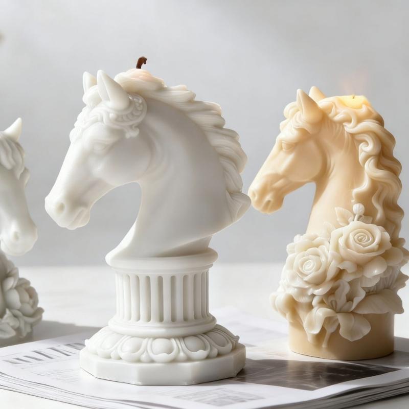 Art Craft Horse - ローマ柱ベースの装飾が付いているシリコーン型馬の彫刻キャンドルメーカー JOMD