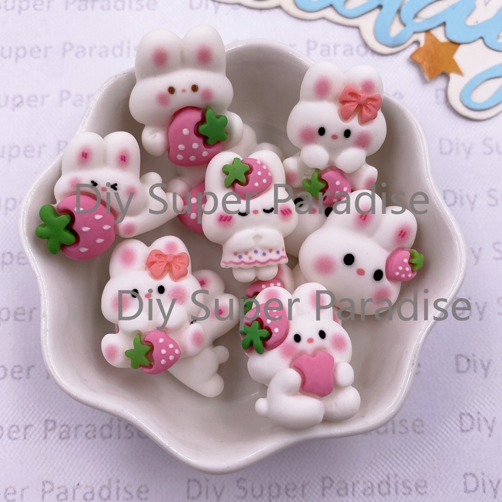 Art Craft Resin - 12 個カラフルな樹脂漫画イチゴちょう結びウサギの置物フラットバック石 DIY 結婚式の装飾スクラップブックアクセサリー工芸品