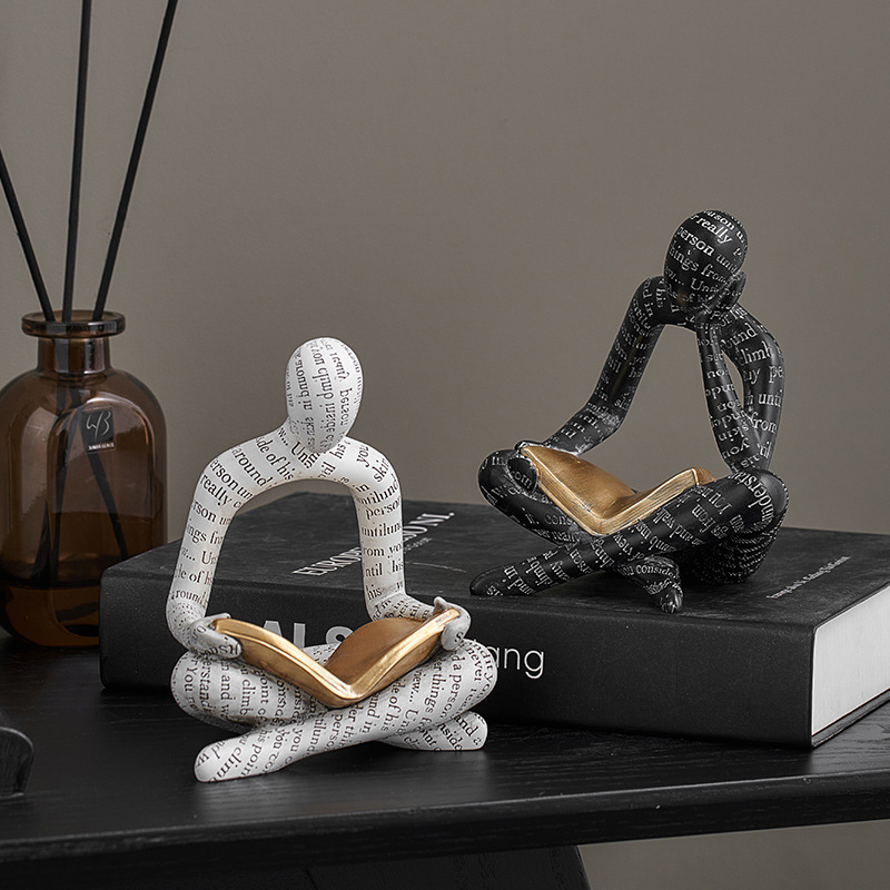 Letter S Art Craft - 読書像の装飾品、文字入り中空樹脂工芸品、カップルアート、テレビ台、ワインキャビネット、リビングルーム、家庭用家具、ギフト