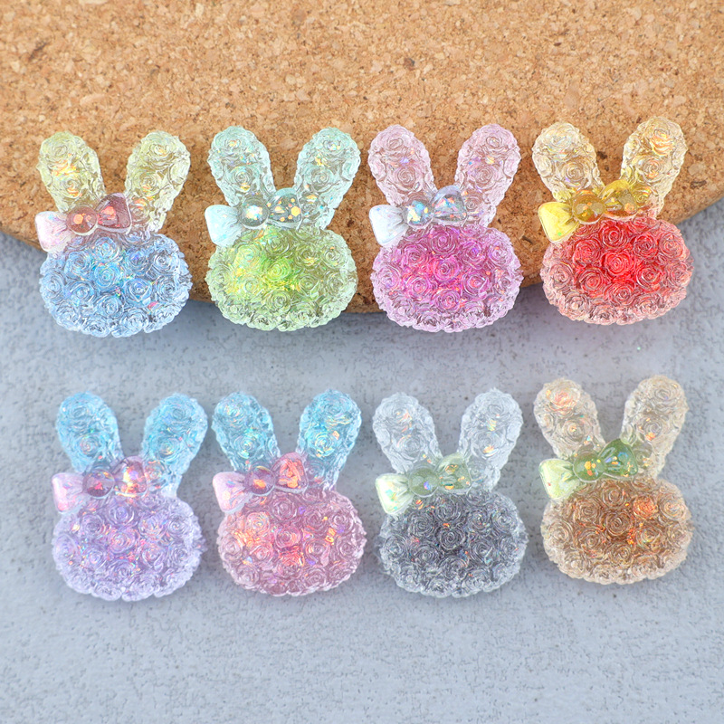 Art Craft Resin - 5個入り 18*25mm 光るグラデーションウサギレジンカボション DIYクリップ、携帯ケース、キーホルダー、イヤリング、手作りジュエリークラフト装飾用。