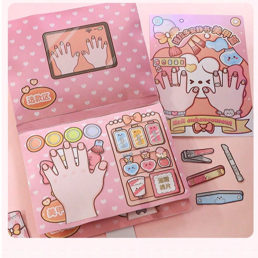 Art Craft 3 Year Old - ピンクの子供用DIYネイルサロン 静かなカットステッカーブック ごっこ遊びマニキュアおもちゃ 未完成の手作りギフト シムネイルアートシーン クラフトブック