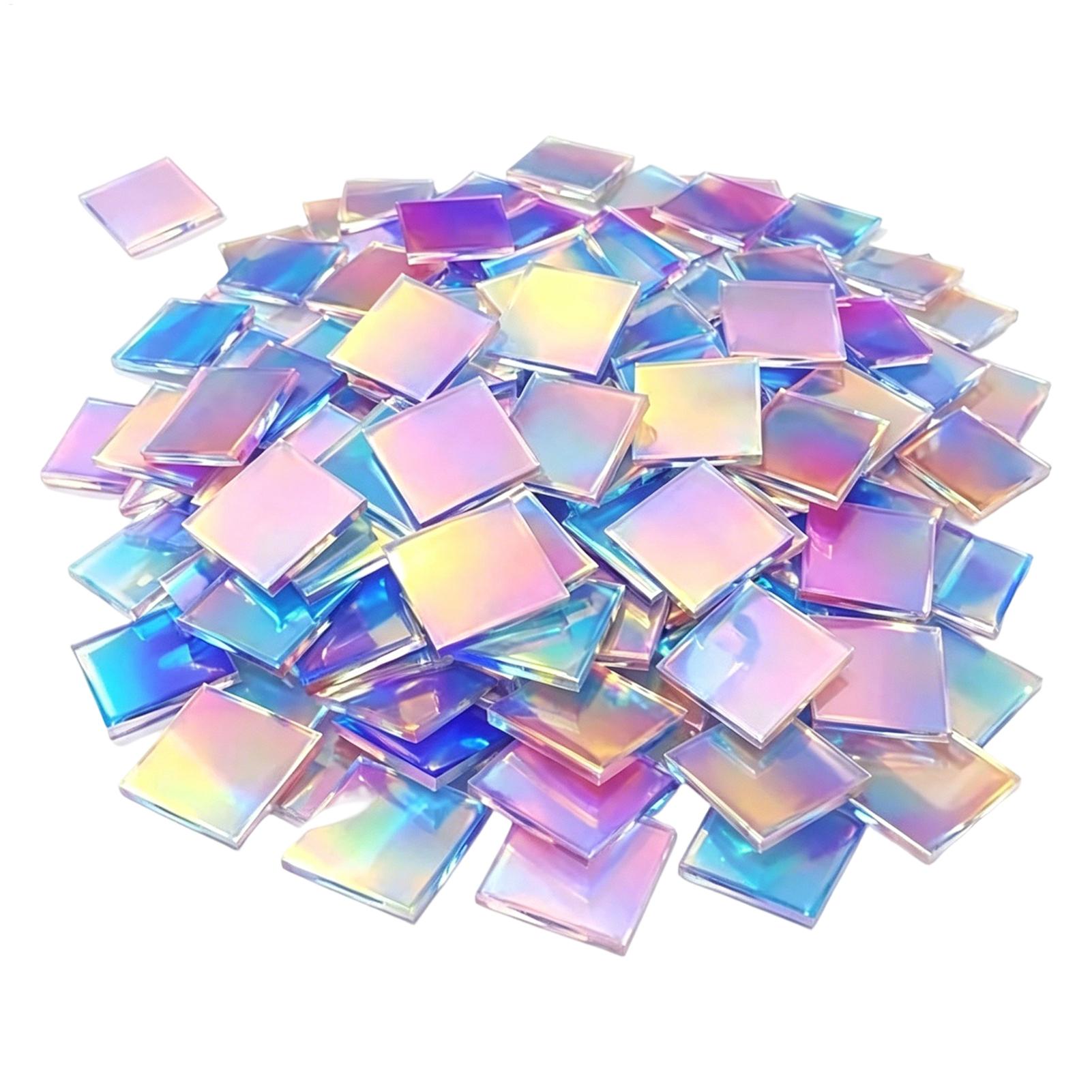 The Art And Craft Of Jewelry - ミニアクリルシート 100枚 レインボーホログラフィックアクリル正方形 ミニ両面ブロック モザイクアート ジュエリー樹脂クラフト用品