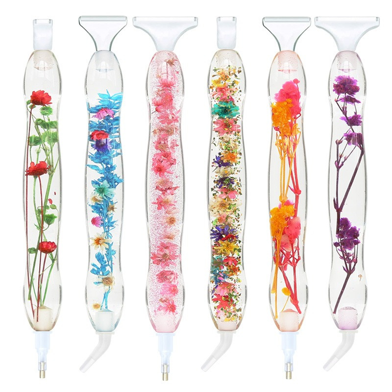 Art Craft Resin - 1セットフラワーデザイン樹脂製5Dダイヤモンドペインティングペン、カラフルポイントドリルペン（6ヘッド付き）DIYアートクラフト手作りアクセサリー