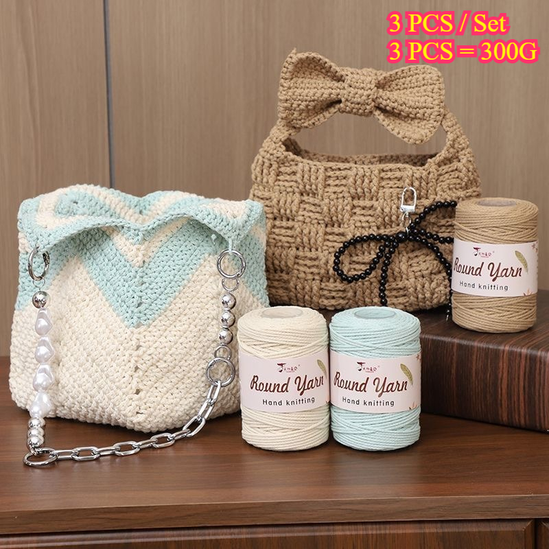 3本セット 300g 丸綿糸 ソフトニットコード 中空手編み - Macrame Cord Cotton のレビューと価格