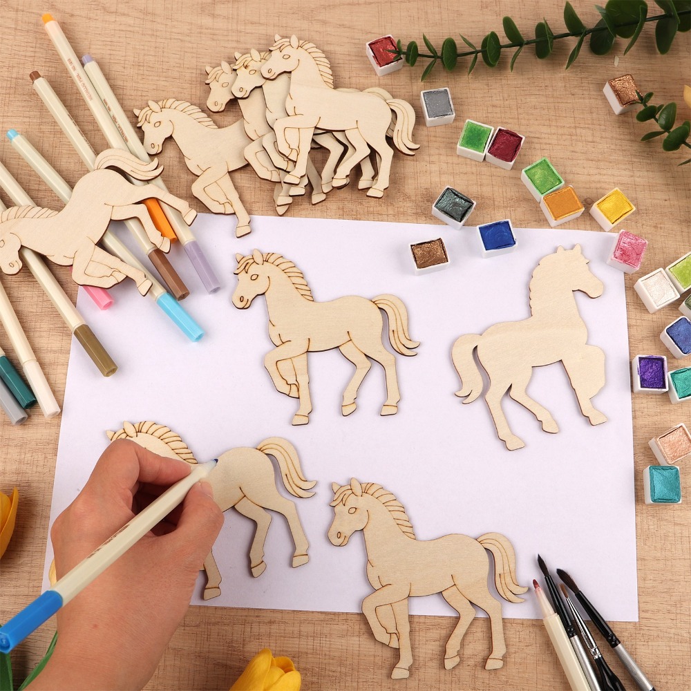 24個の未完成の馬の木製カットアウト、DIYペイントクラフト - Art Craft Horse のレビューと価格