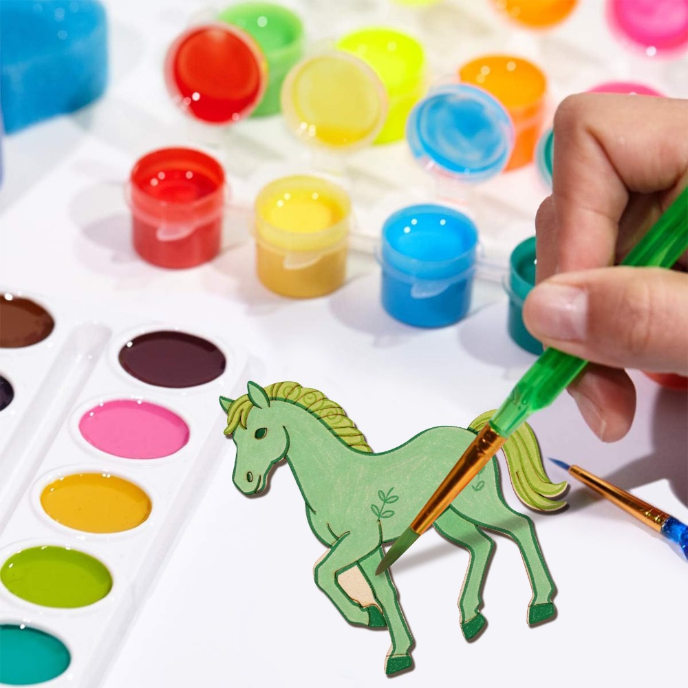 24個の未完成の馬の木製カットアウト、DIYペイントクラフト - Art Craft Horse のレビューと価格