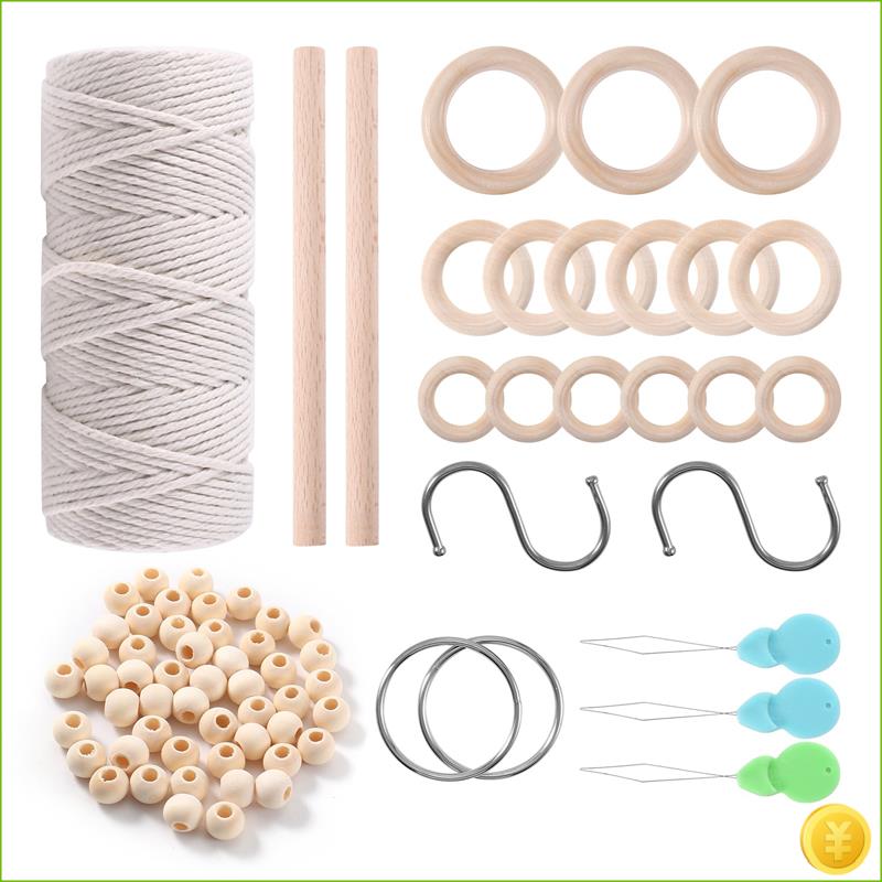 マクラメ綿コード 3mm マクラメビーズ付き 木製ロープ 木 - Macrame Cord Cotton のレビューと価格