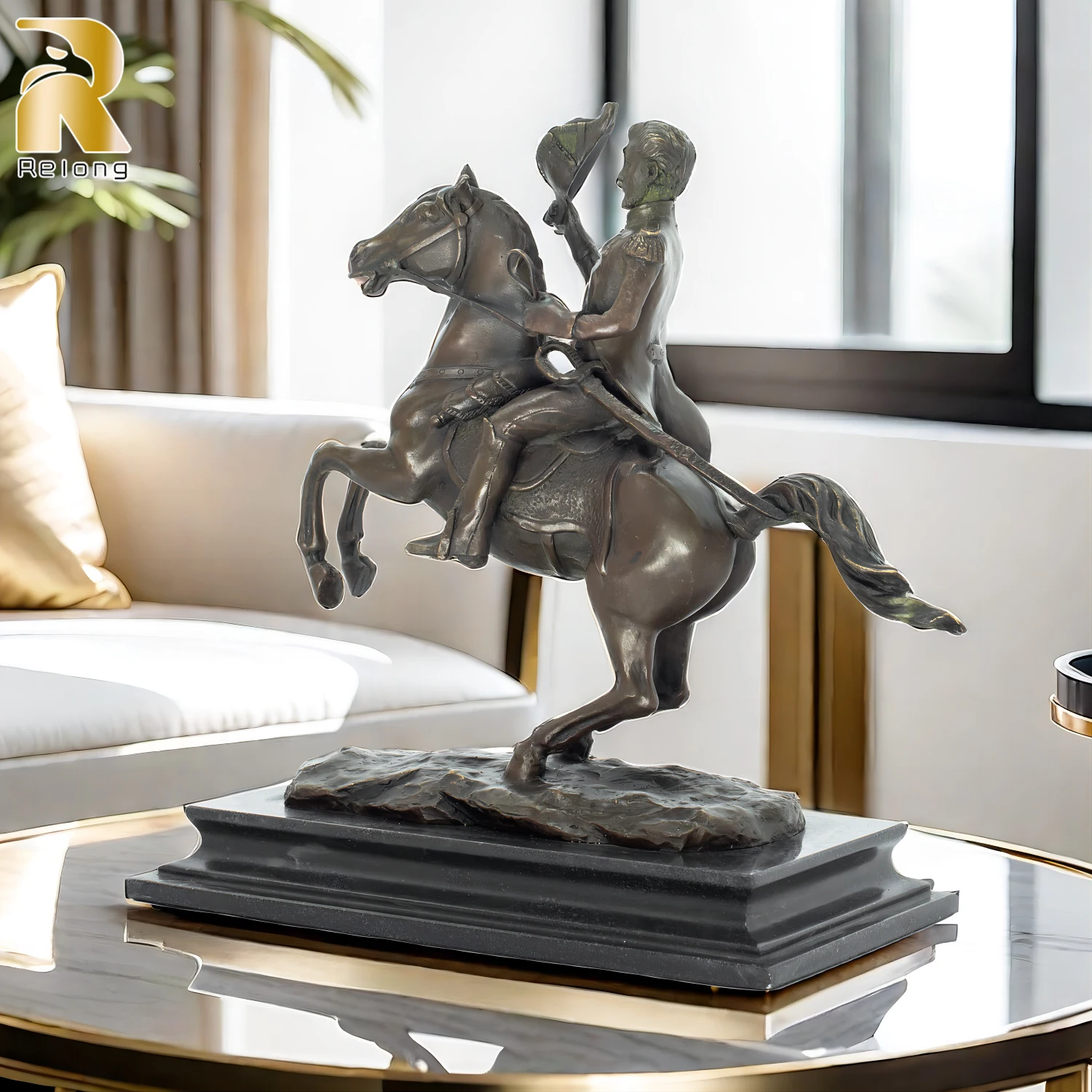 ブロンズ製の乗馬像、馬と剣を持つ戦争将軍の彫刻、有名なアンド - Art Craft Horse のレビューと価格