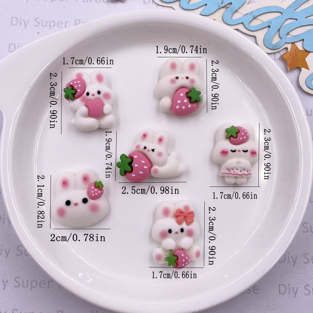 12 個カラフルな樹脂漫画イチゴちょう結びウサギの置物フラッ - Art Craft Resin のレビューと価格