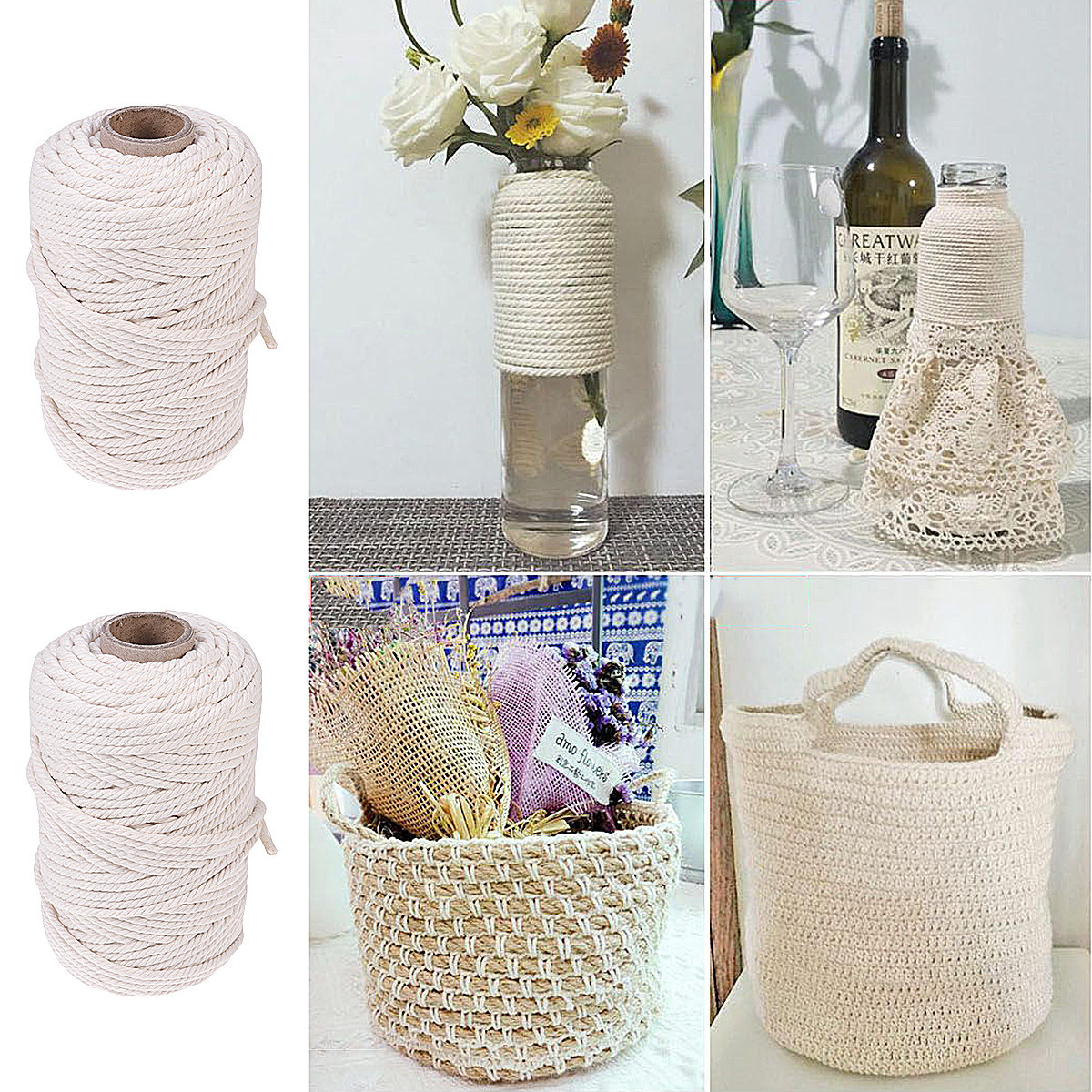 100M天然コットンロープ 5mm 無漂白コットンコード 手 - Macrame Cord Cotton のレビューと価格