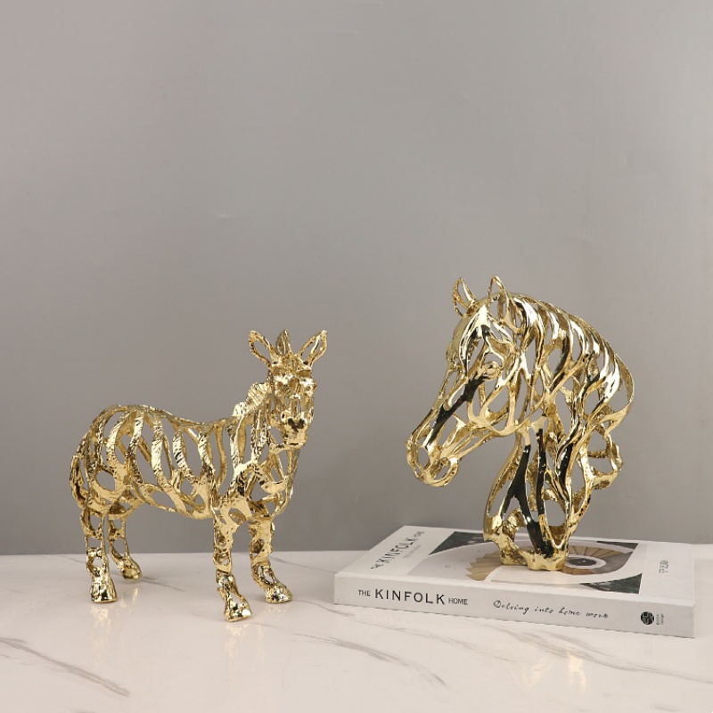 金属工芸品 人工動物彫刻 金色の透かし彫り ライオン 馬 象 - Art Craft Horse のレビューと価格